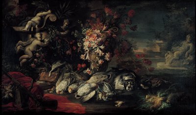 Still Life with Shooting Gear and Flowers II by Jean Baptiste Oudry